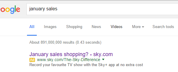 Sky.com PPC Search Advert