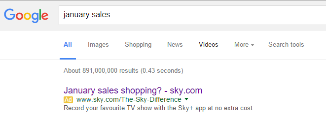 Sky.com PPC Search Advert