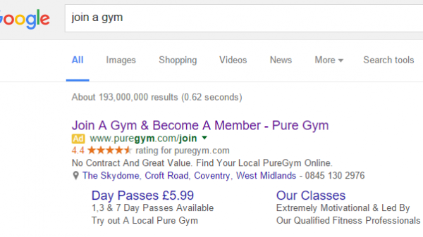 Pure Gym Search Advert