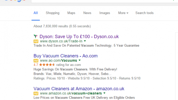 Dyson PPC Search Advert