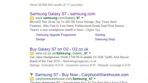 Samsung Galaxy S7 PPC Search Advert