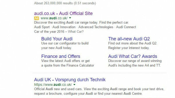 Audi PPC Search Advert