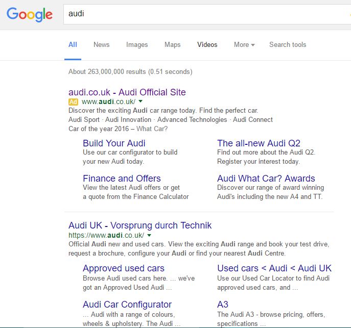 Audi PPC Search Advert
