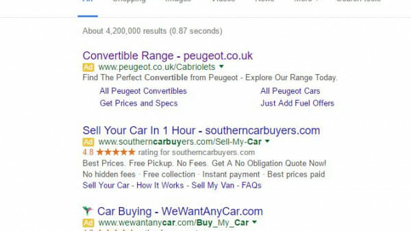 Peugeot 108 PPC Search Advert