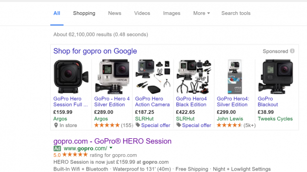 GoPro PPC Search Advert