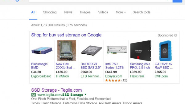 Tegile PPC Search Advert