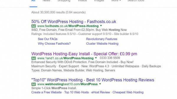 1&1 PPC Search Advert