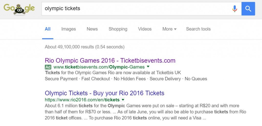 ticketbis PPC search advert
