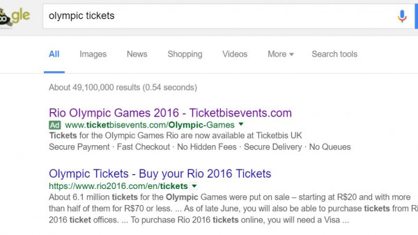 ticketbis PPC search advert