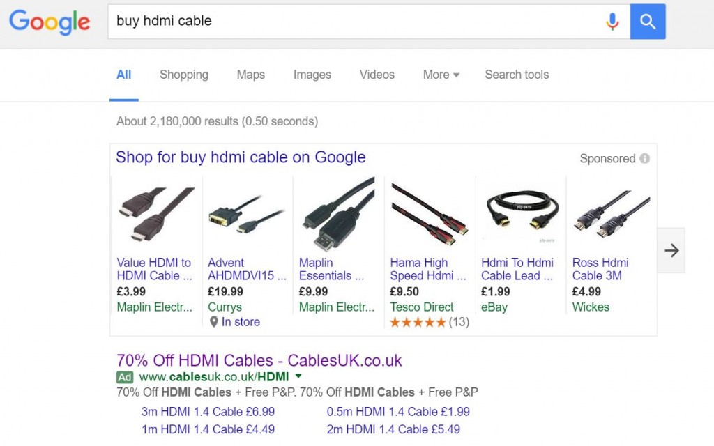 Cables UK PPC Search Advert