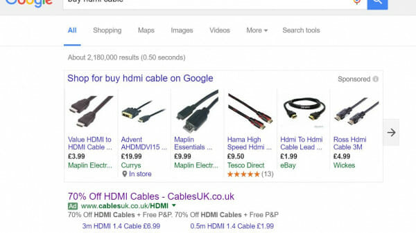 Cables UK PPC Search Advert