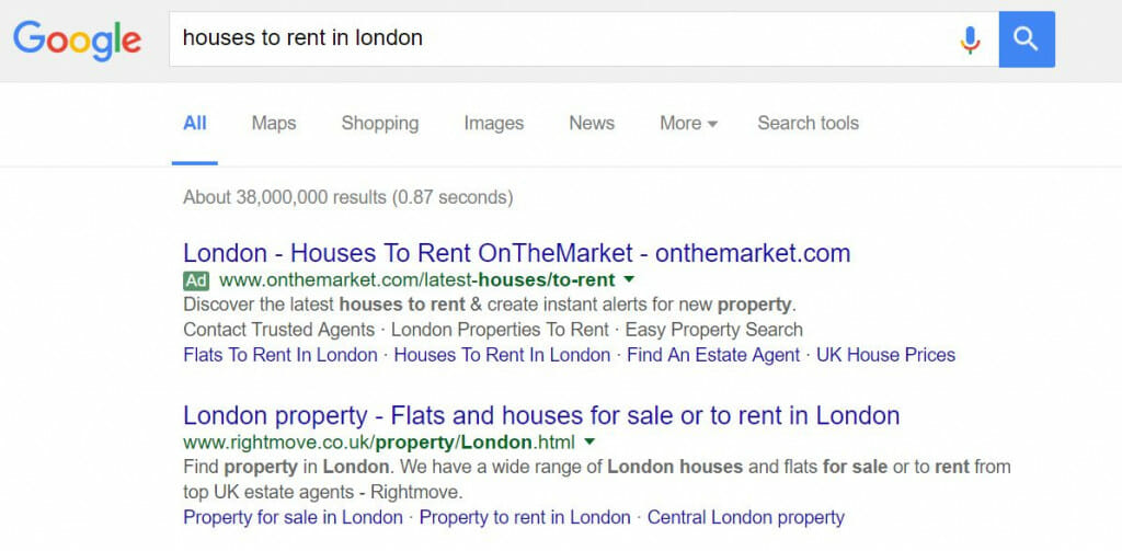 OnTheMarket.com PPC Search Advert