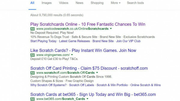 Postcode Scratch PPC Search Advert