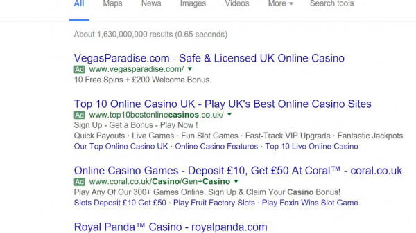 Vegas Paradise PPC Search Advert