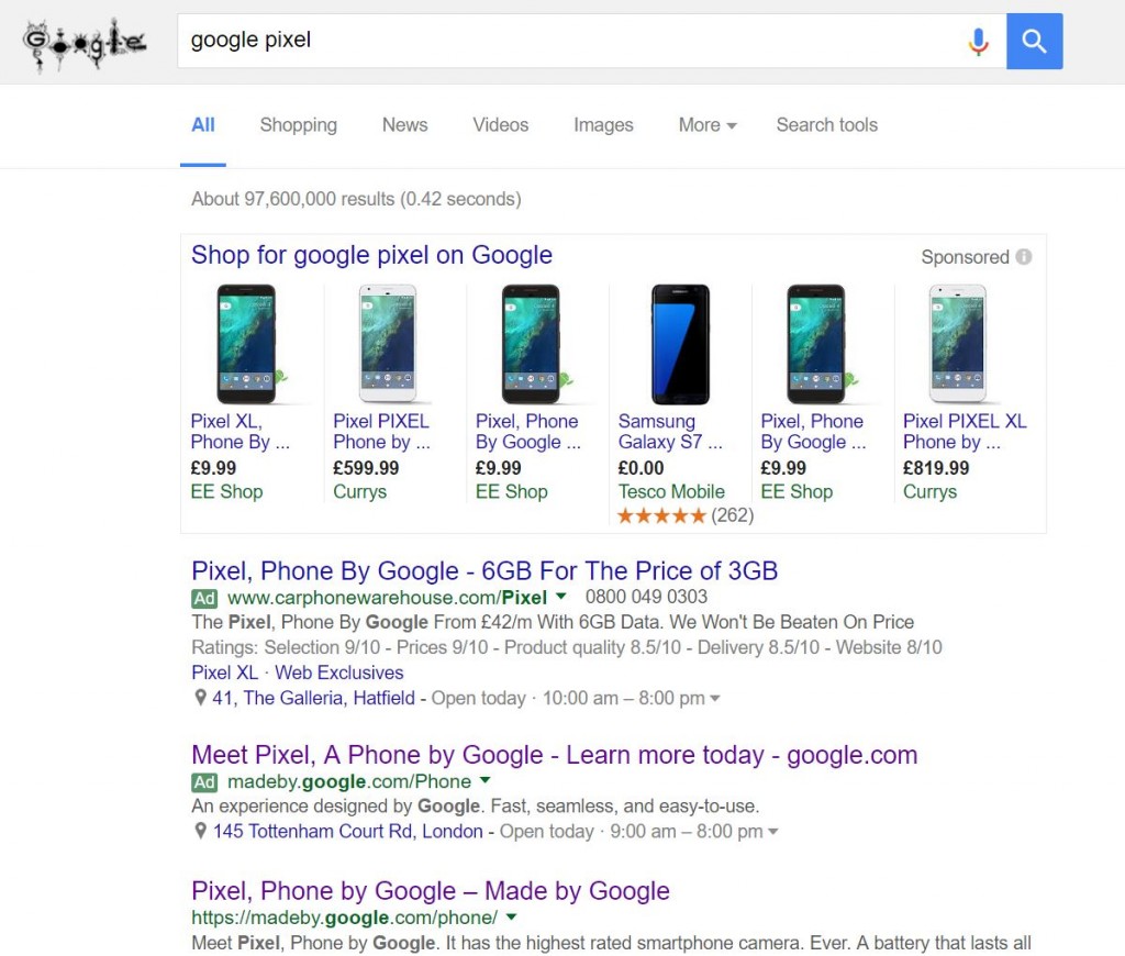 Google Pixel PPC Search Advert
