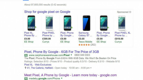 Google Pixel PPC Search Advert