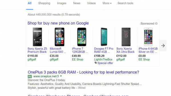 OnePlus PPC Search Advert