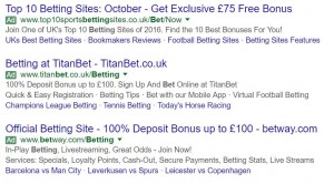Examples of site link extensions used in search adverts