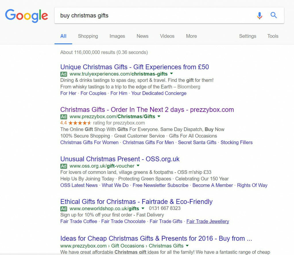 PrezzyBox PPC Search Advert