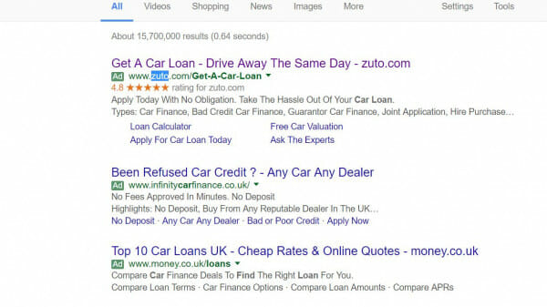 Zuto PPC search advert