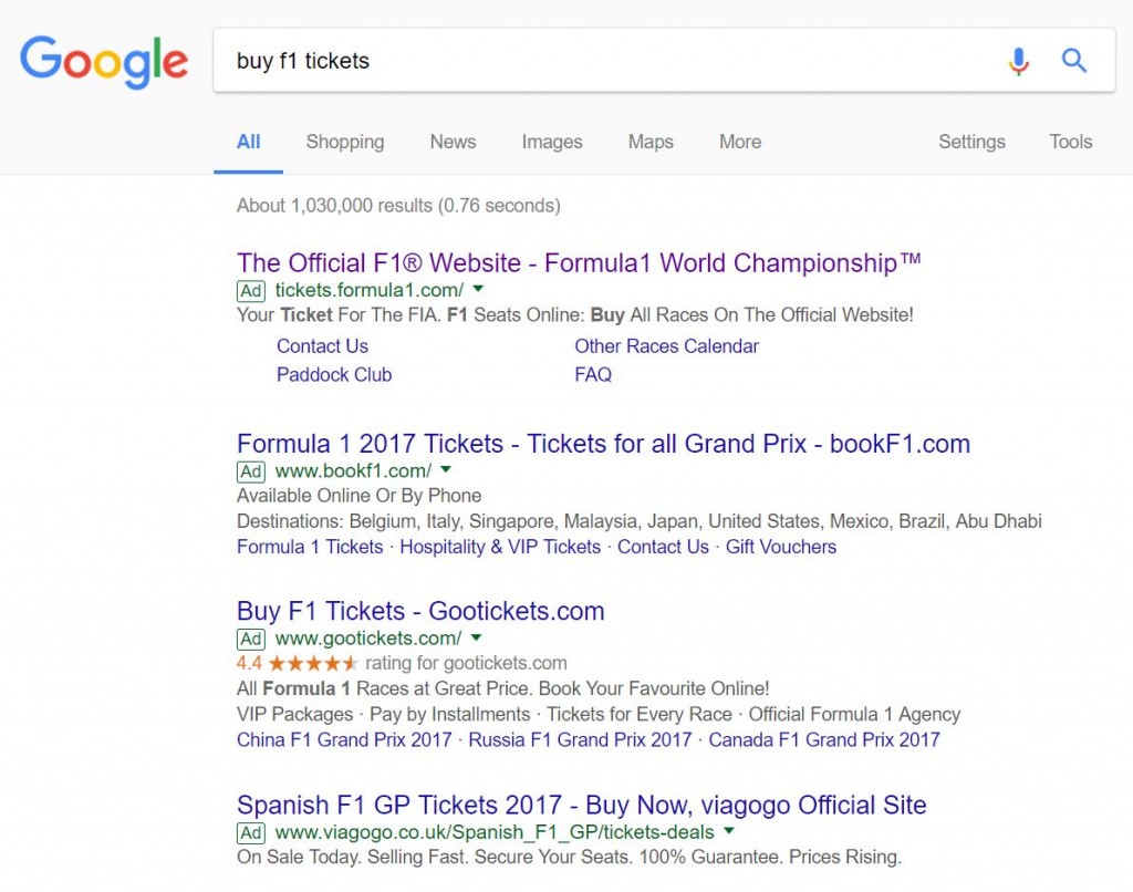 Formula 1 – Analyse A Real PPC Campaign