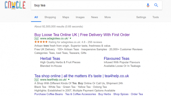 Adagio-Tea-PPC-search-advert.png